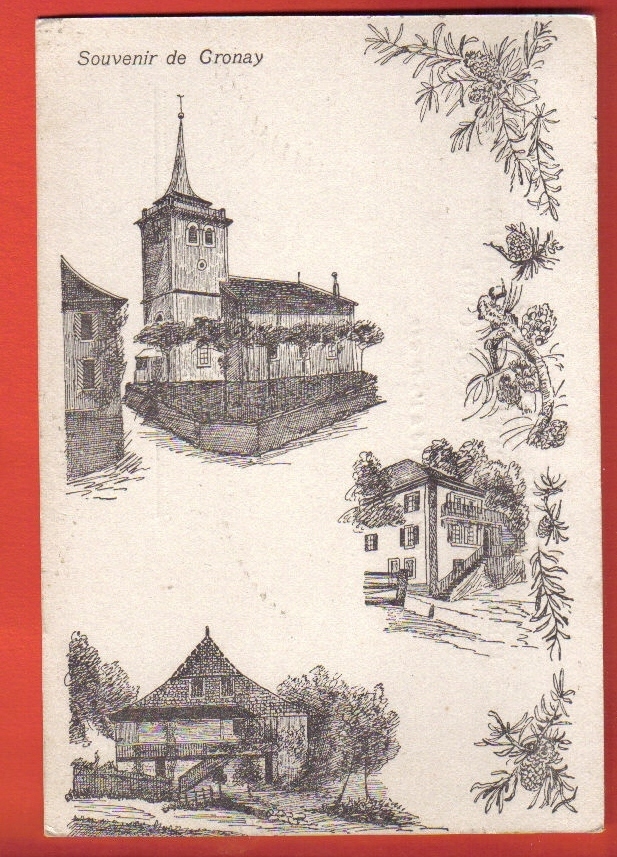 N211 Souvenir De Cronay Sur Yverdon,Eglise,TEmple,Ferme,Maison De Village.Dessin.Précurseur.Non Circulé - Cronay