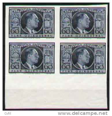 ARGENTINA 1951 - Block Of Four Of The 60c General Peron, Imperforated, NOT ISSUED - Neufs