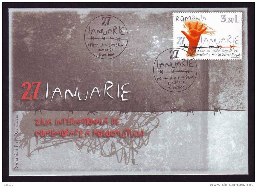 International Holocaust Commemoration Day 2007 - Romanian FDC, FDCancel On Holocaust Memorial FDC Cover - Jewish