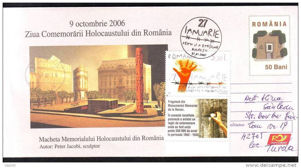 Romania JUDAICA INT.HOLOCAUST REMEMBRANCE DAY,STATION.FDC,TABS - Jewish
