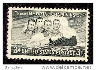 1948 USA "Four Chaplains" WWII Patriotic Stamp Sc#956 Ship Warship - Unused Stamps