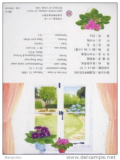 Folder Taiwan 1999 Potted Flowers Stamps Anthurium Bonsai Gloxinia Violet Flamingo Flower Flora Plant - Unused Stamps