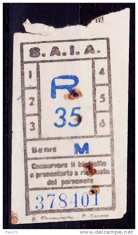 PALERMO  1950 /60?   - BIGLIETTO PER AUTOBUS  Della Ditta S.A.I.A.  -  R 35    Serie  " M " - Europe