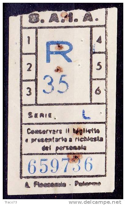 PALERMO  1950 /60?   - BIGLIETTO PER AUTOBUS  Della Ditta S.A.I.A.  -  R 35    Serie  " L " - Europe