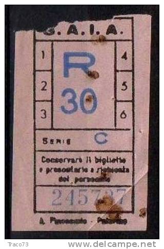 PALERMO 1950 / 60? - BIGLIETTO PER AUTOBUS  Della Ditta S.A.I.A. -  R 30    Serie  " C " - Europe