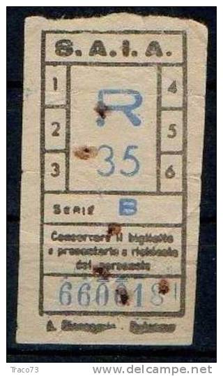 PALERMO 1950 / 60? - BIGLIETTO PER AUTOBUS  Della Ditta S.A.I.A. -  R 35  Serie  " B " - Europa