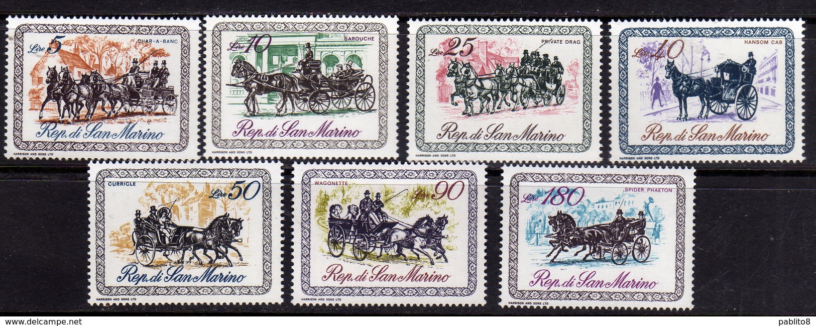 REPUBBLICA DI SAN MARINO 1969 CARROZZE CARRIAGES SERIE COMPLETA COMPLETE SET MNH - Unused Stamps