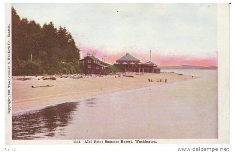 Alki Point Summer Resort Lodging, West Seattle Beach Houses, Boats, On C1900s Vintage Postcard - Seattle