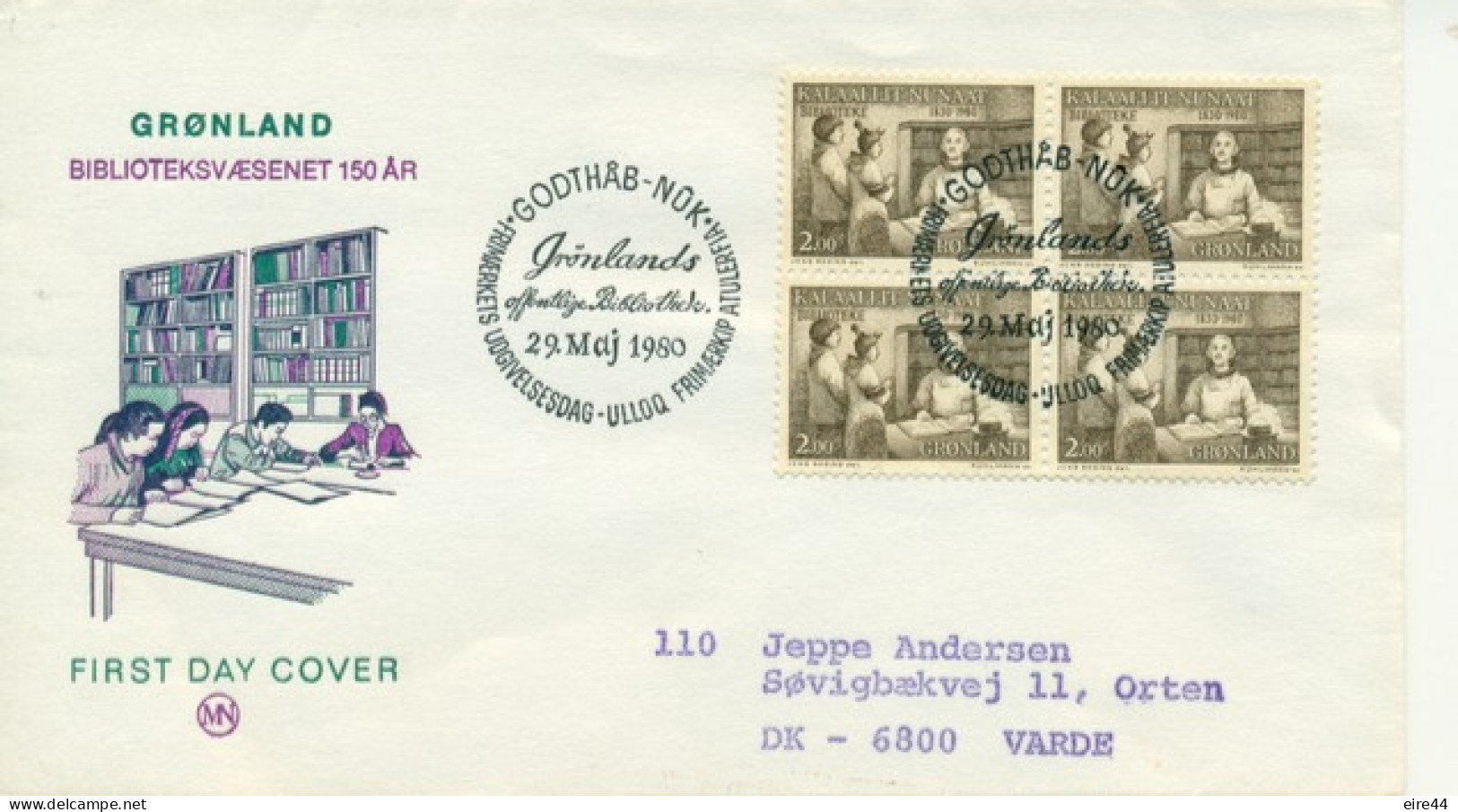 Greenland 1980 FDC   Block Of 4  150th Anniversary Of The Library - FDC