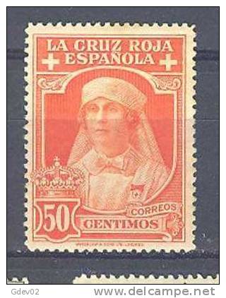 ES334-A621TCFR.Spain  Espagne.Reina Victoria.Enfermera.CRUZ  ROJA ESPAÑOLA 1926 (Ed 334*) Con Leve Charnela MAGNIFICO - Familias Reales