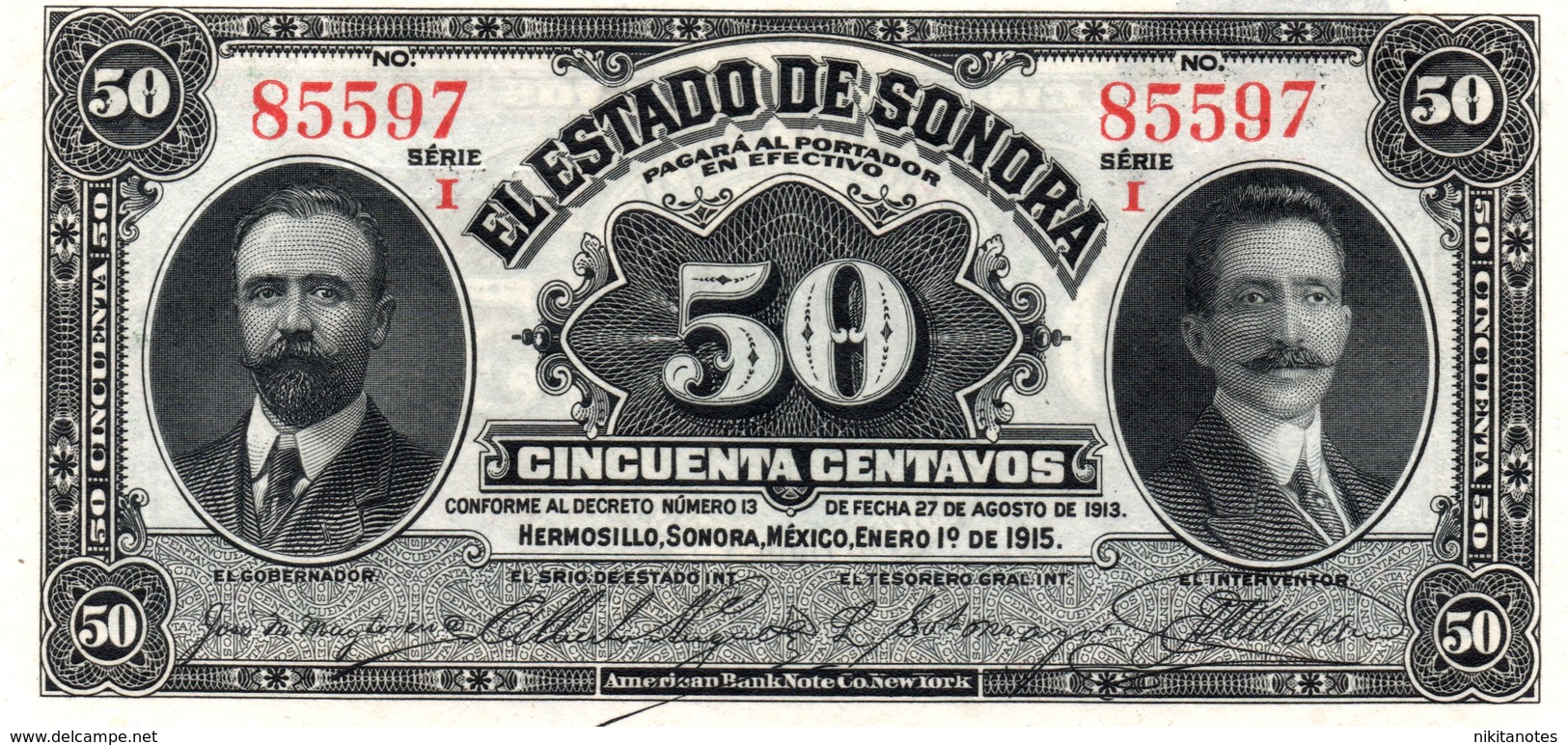 Messico, Rivoluzione, 50 CENTAVOS, 1915, Pick S1070, SONORA Unc - Mexico