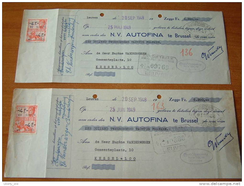 AUTOFINA - BRUSSEL / 1948 WISSEL ( 2 Stuks/pcs ) ! - Lettres De Change