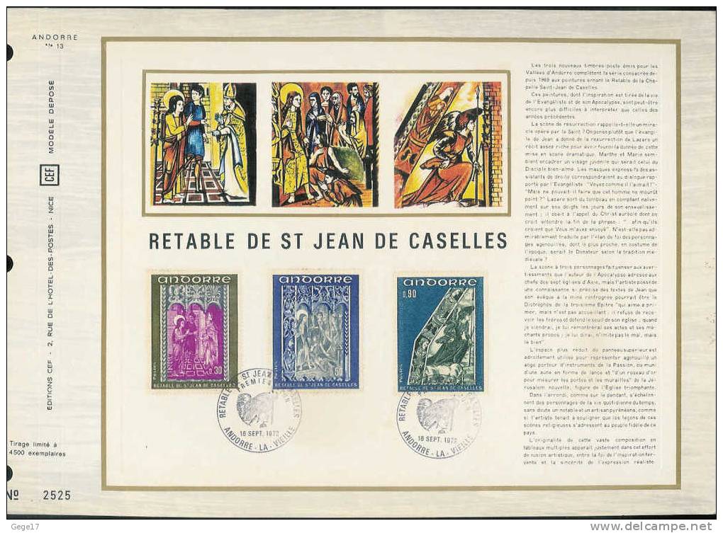 1 Feuillet CEF  ANDORRE 1er Jour Du 16.09.1972( N° 13) - Collections