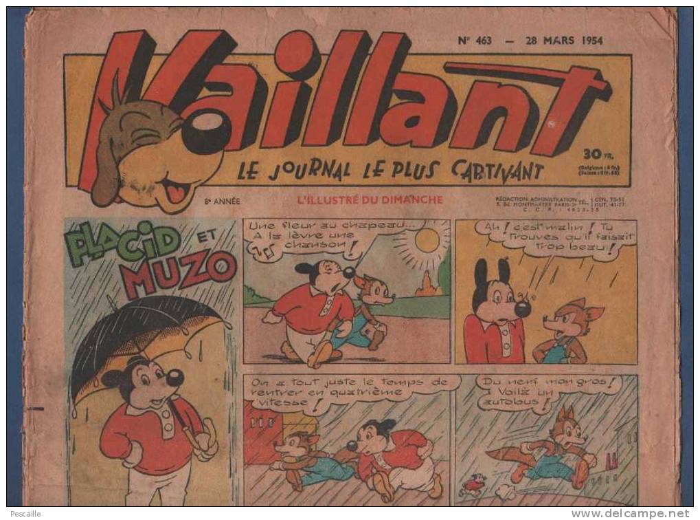 VAILLANT 28 MARS 1954 - PLACID ET MUZO / PIF LE CHIEN / ARTHUR LE FANTOME JUSTICIER Etc ... - Vaillant