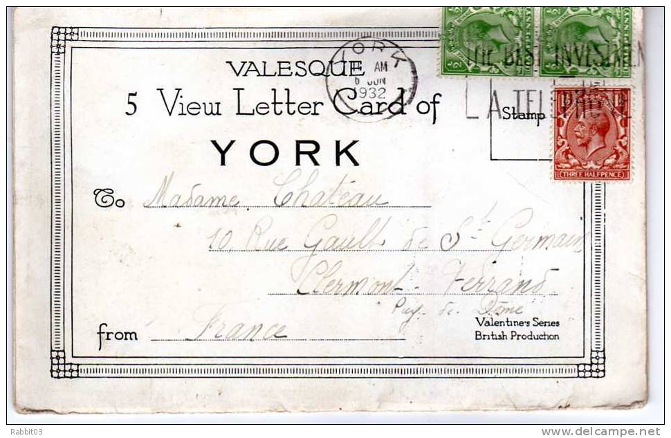 S1   -    993    -   YORK     .  (  ANGLETERRE )  .    Valesque .  5  View   Letter  Card  Of   YORK  . - York