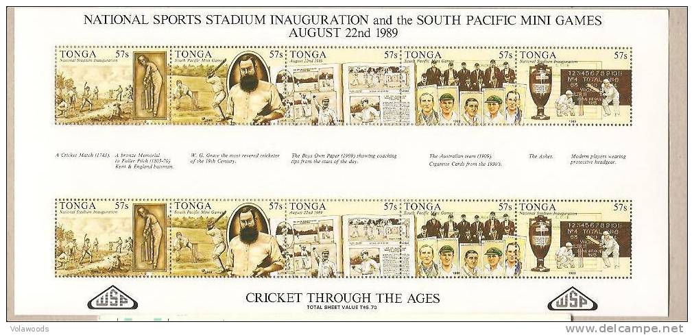 Tonga - Minifoglio Nuovo: Inaugurazione Dello Stadio Nazionale E Mini Giochi Del Sud Pacifico - Cricket - Cricket