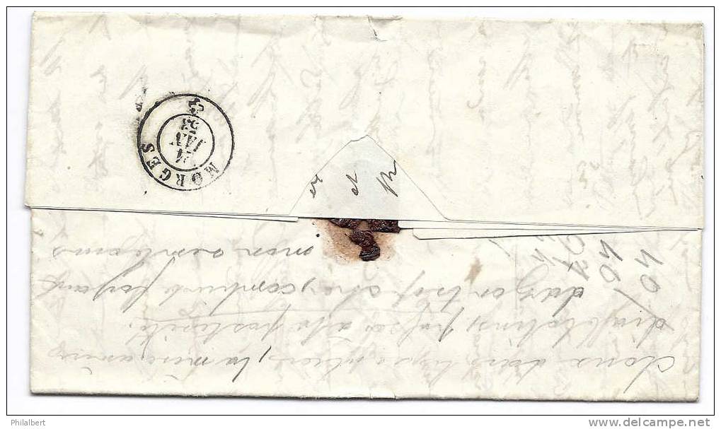 PRE001 - Lettre Pré-philatélie Orbe, 24 Janvier 1853, Cachet Au Verso Morges - ...-1845 Prefilatelia