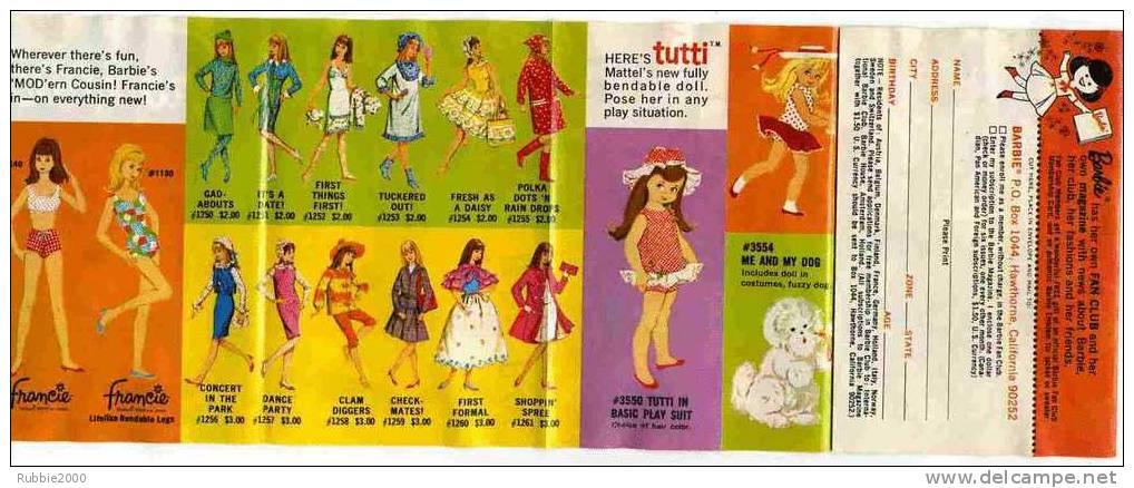 CATALOGUE AMERICAIN 1965 BARBIE FRANCIE TUTTI SKIPPER SKOOTER RICKY KEN ALLAN  MATTEL - Barbie