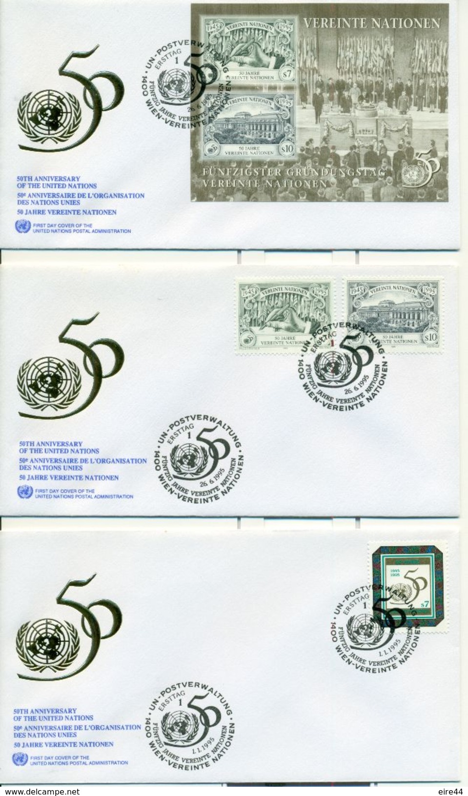 United Nations Austria 1995 3 FDC Anniversary ONU Stamp Minisheet - FDC