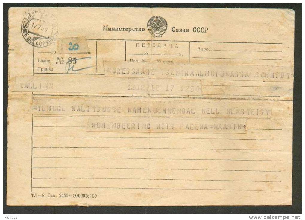 1950 RUSSIA USSR ESTONIA SSR   TELEGRAM - Lettres & Documents