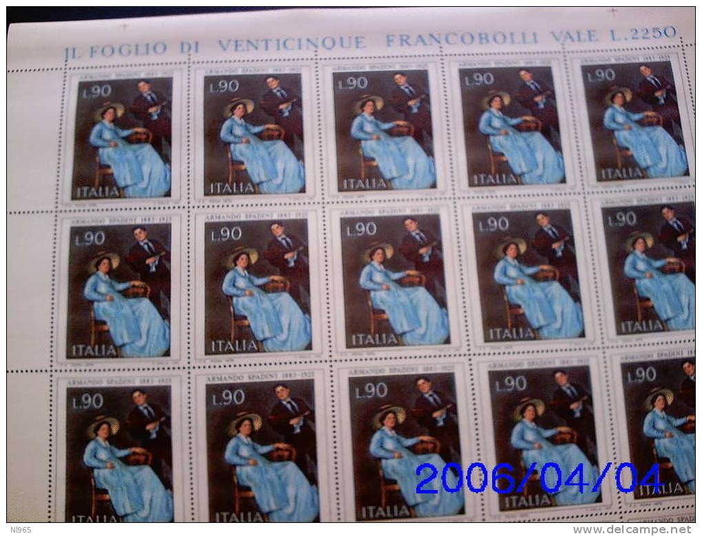 REPUBBLICA ITALIANA - ITALY - ANNO 1975 - QUADRI - GUIDO RENI - ARMANDO SPADINI  -  FOGLIO INTERO ** MNH - Ganze Bögen