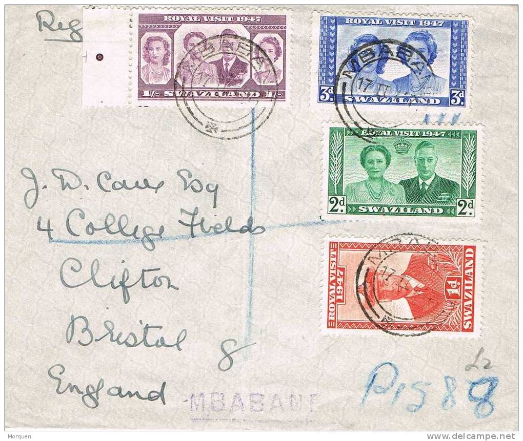 2254. Carta Certificada MBABANE (Swaziland) 1947 - Swaziland (...-1967)