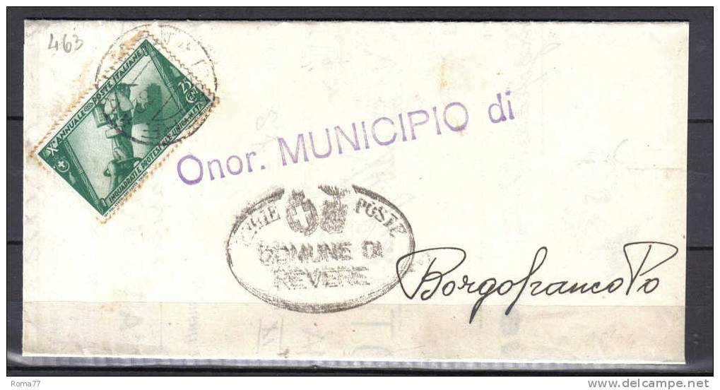 VER463 - REGNO , 1932 : Da Revere Per Borgofranco - Storia Postale