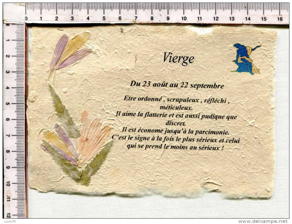 SIGNE Du ZODIAQUE  -    VIERGE  -   23 Août Au 22 Septembre   -   Papier Brut   - Décor De Fleurs Séchées - Astrologie