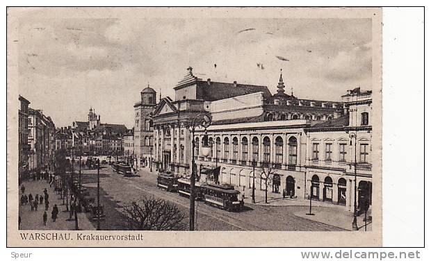 Poland - Warszawa - Street Scene With Streetcars / Tramwaj. German Military Stamp And Message In German On Back - Poland