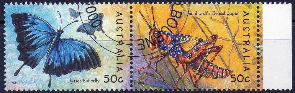 Australia 2003 Bugs & Butterflies 50c Butterfly & Grashopper Pair CTO - Gebraucht