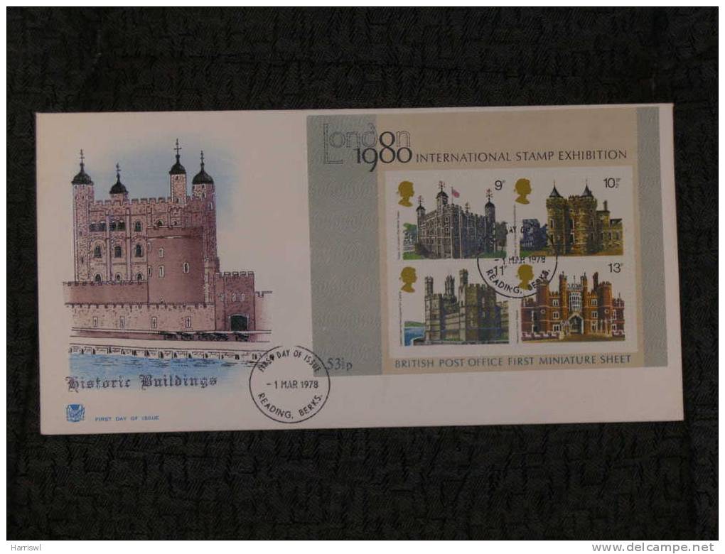 GREAT BRITIAN FDC 1978 LONDON INTERNATIONAL STAMP EXHIBITION MINIIATURE SHEET - 1971-1980 Decimal Issues