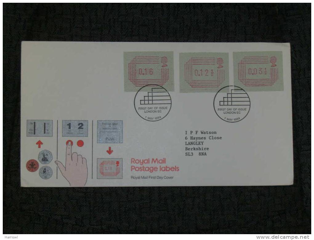 GREAT BRITAIN FDC 1984 ROYAL MAIL POSTAGE LABELS  ATM LONDON POSTMARK - Máquinas Franqueo (EMA)