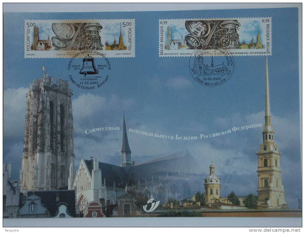 België Belgique Rusland Russie Russia 2003 HK Carte Souvenir Klokken Cloches Mechelen St Petersburg 3170/71HK - Music