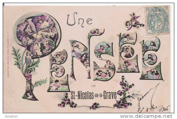 UNE PENSEE DE ST NICOLAS DE LA GRAVE 73  (CARTE FANTAISIE FEMMES ET PENSEE) 1906 - Saint Nicolas De La Grave