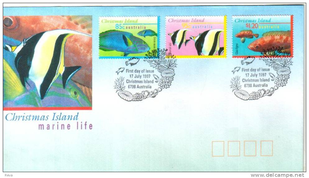 CHRISTMAS ISLAND FDC MARINE LIFE FISH SET OF 3  STAMPS  DATED 17-07-1997 CTO SG? READ DESCRIPTION !! - Christmas Island