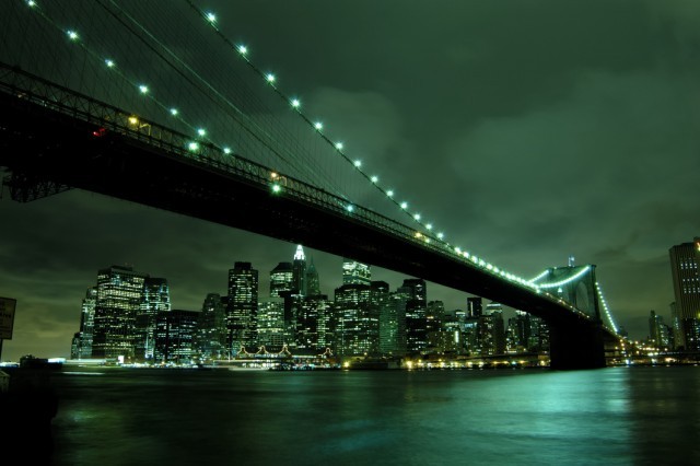 Art Print Reproduction On Original Painting Canvas, New Picture, New York City, Town, River, Bridge, Night Light - Other & Unclassified