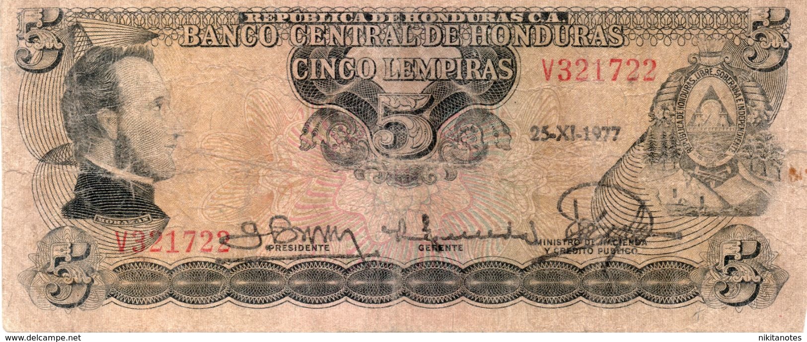 Honduras Banknote 5 Lempiras 1977 See Scan - Honduras