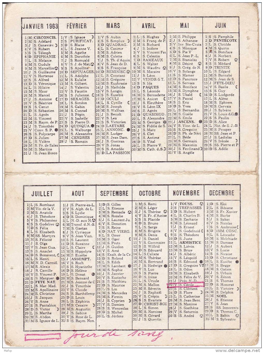 Calebdrier 1963 - DUBOIS-TAX - Petit Format : 1961-70