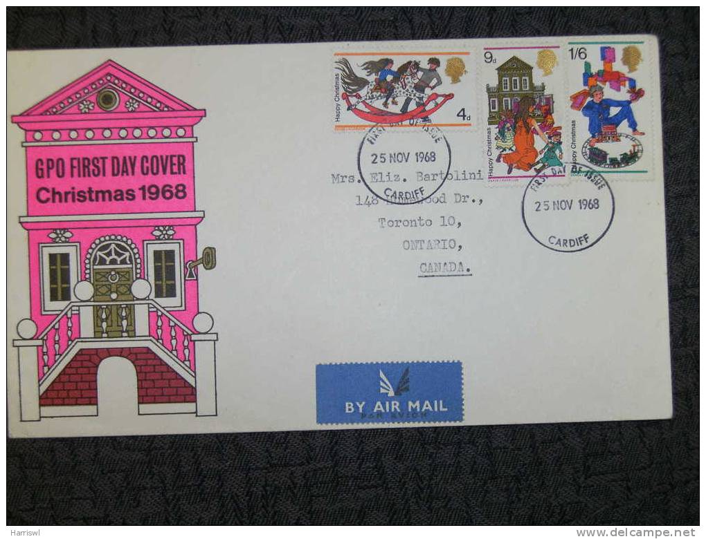 GD FDC GPO CHRISTMAS 1968  ***AIRMAIL*** TO CANADA - 1952-1971 Pre-Decimal Issues