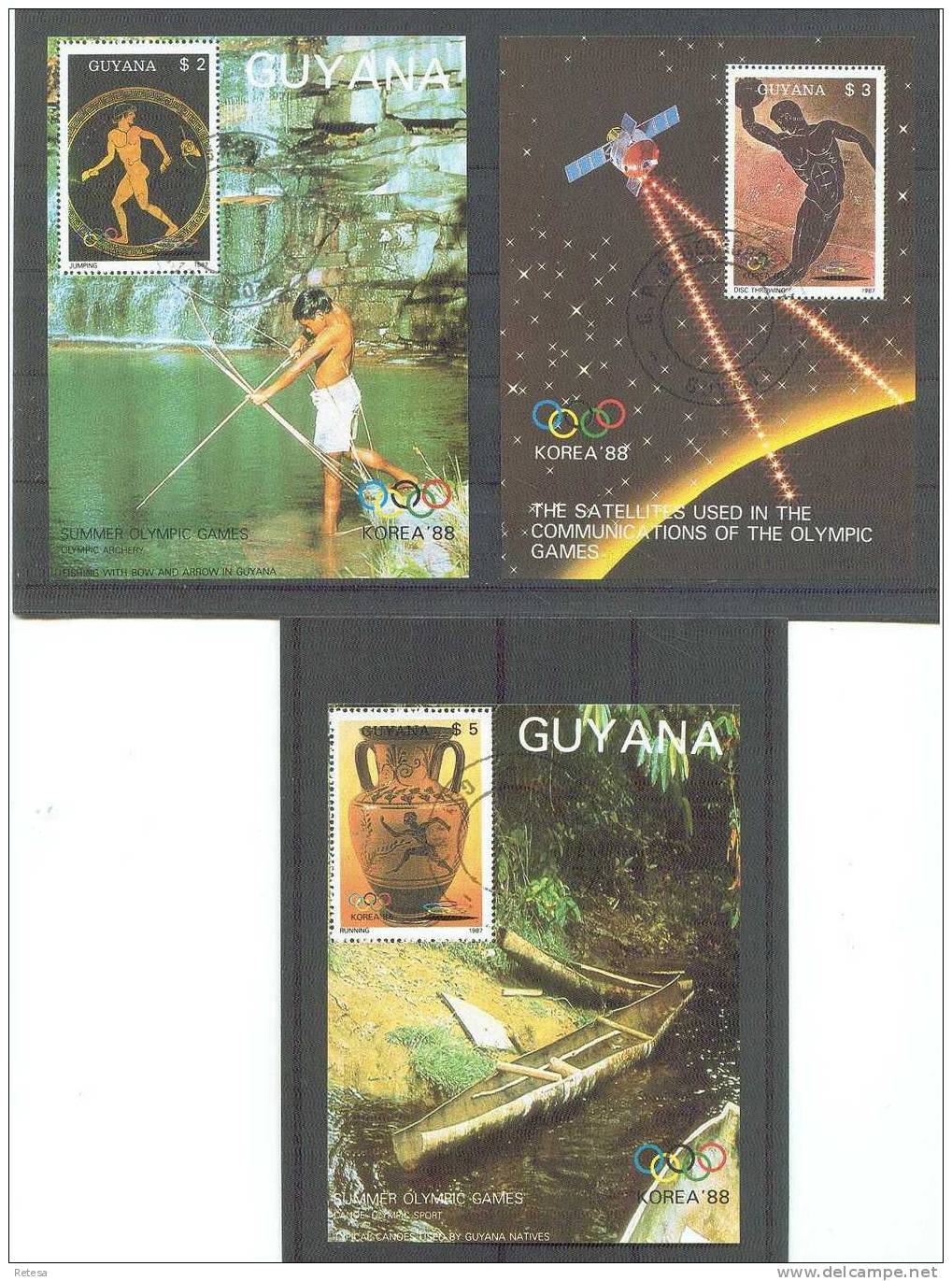 GUYANE  VOORBEREIDING OLYMPISCHE SPELEN  SEOUL  1987 GESTEMPELD  3 BLOKKEN - Summer 1988: Seoul