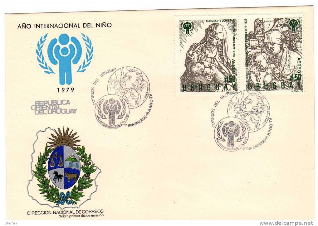 UNO Jahr Des Kindes Dürer-Gemälde Uruguay 1540/1 Aus Block 43 FDC 52€ Maria Mit Kind Im Arm - Uruguay