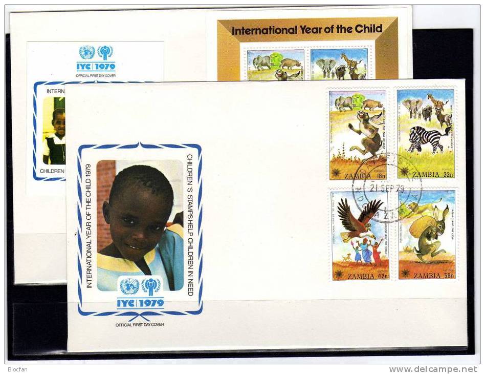 Jahr Des Kindes 1979 Kinder Bücher Zambia 205/8+ Block 5 Auf 2FDC 19€ Kalulu Und Das Tauziehen - Zambia (1965-...)