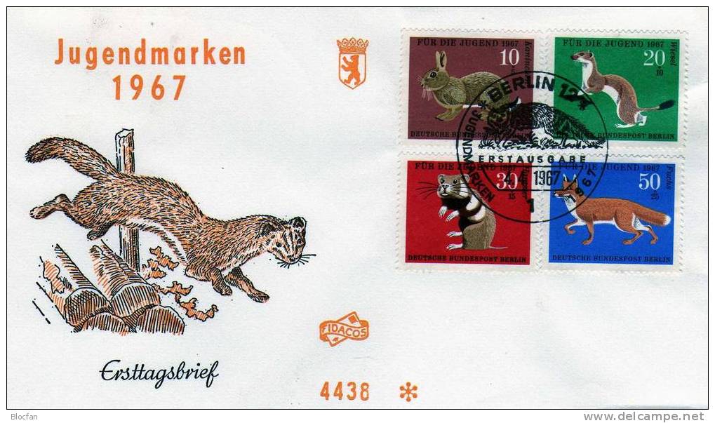 Jugend-Marken Pelztiere Hermelin, Hamster, Fuchs... Berlin **/o 299/2+ FDC 11€ Wildkaninchen, Fuchs - Briefe U. Dokumente