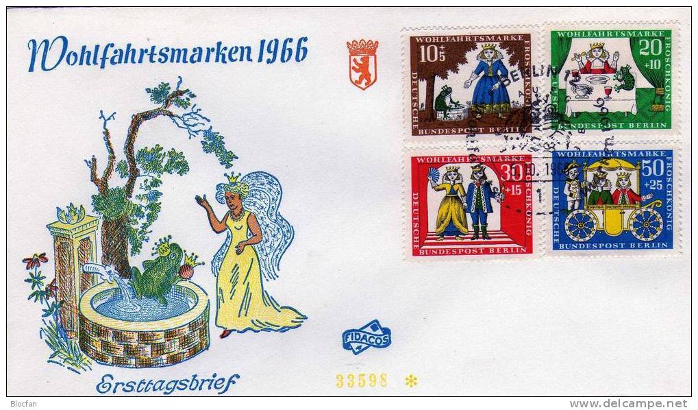 Wohlfahrt-Marken 1966 Märchen Der Froschkönig Berlin **/o 295/8+ FDC 7€ Frosch Im Wald, Am Tisch, Hochzeit, Kutsche - Briefe U. Dokumente