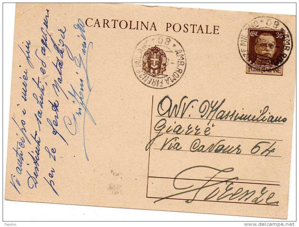 1930 CARTOLINA AMB.ROMA-FIRENZE-MILANO - Interi Postali