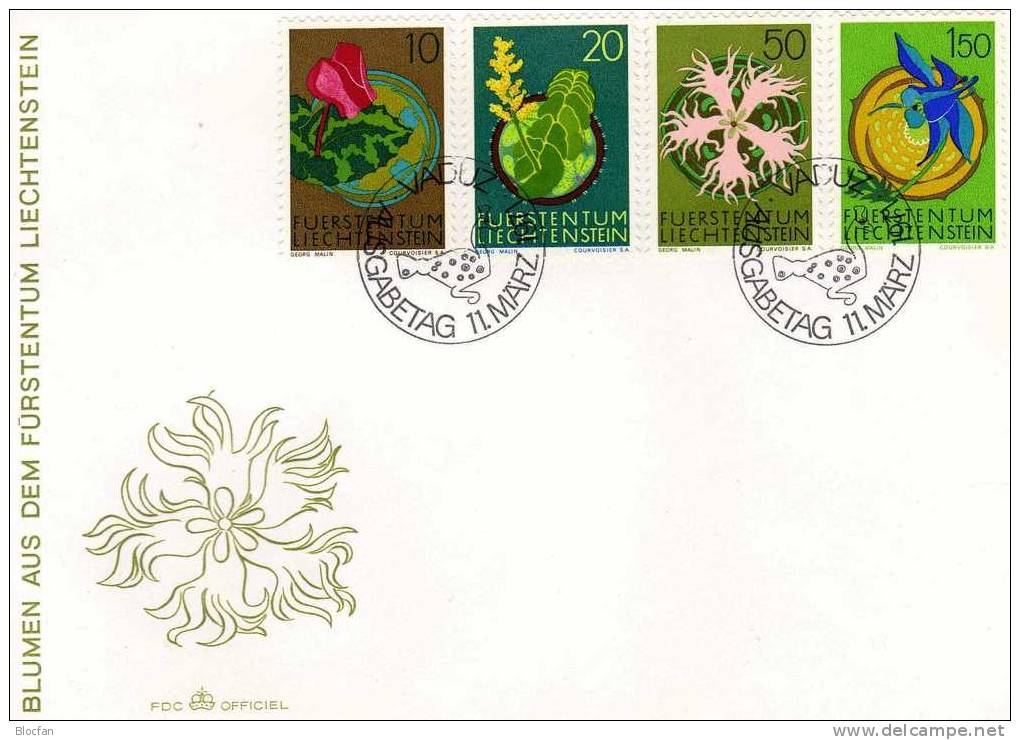 Naturschutz Blumen Aus Fürstentum Liechtenstein O 539/2+ FDC 6€ Alpenveilchen, Prachtnelke, Akelei, Mondraute - Cartas & Documentos