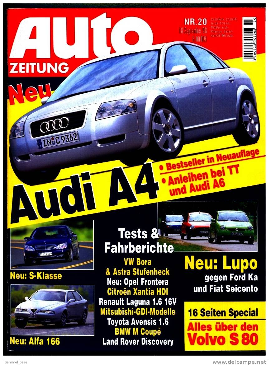 Auto  Zeitung  20 / 1998  Mit :  Test / Fahrberichte :  Alfa Romeo 166  -  Toyota Avensis 1.6  -  Usw. - Auto & Verkehr