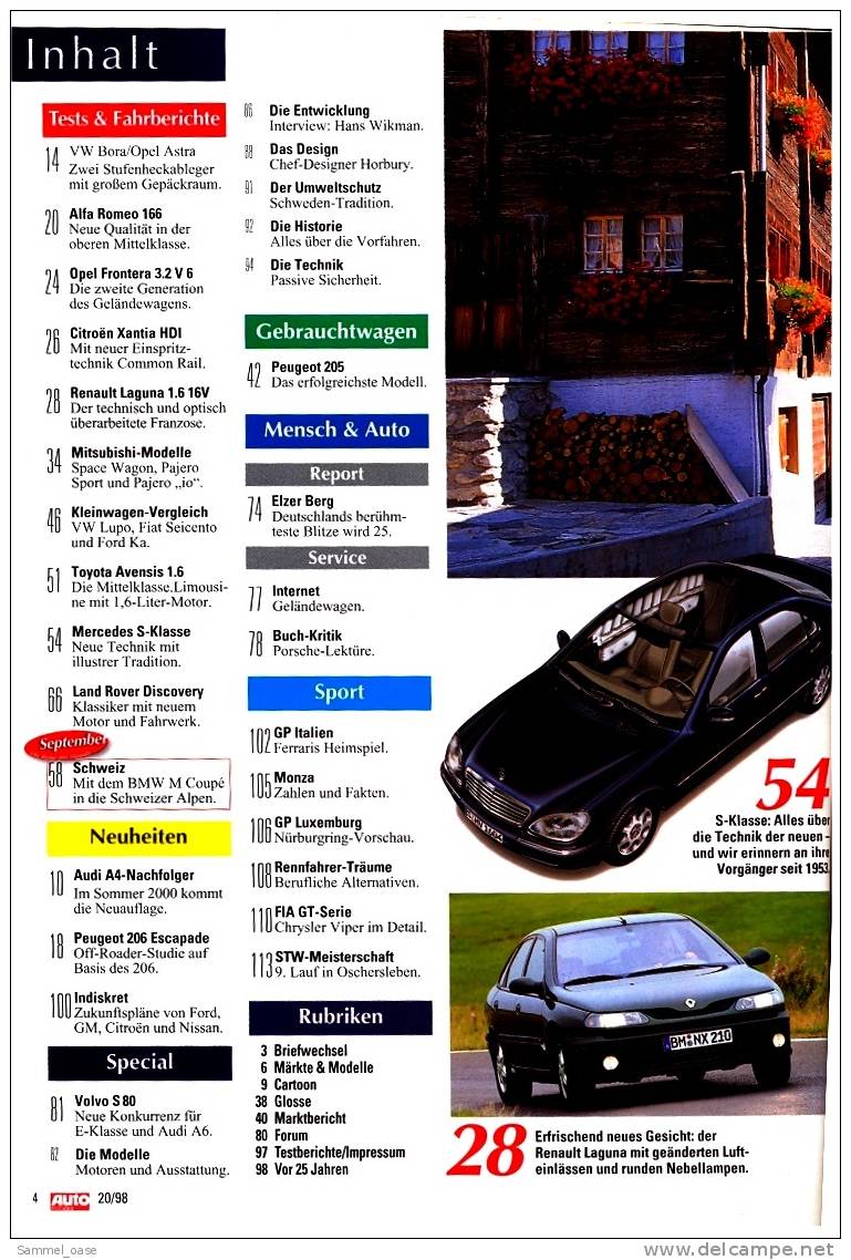 Auto  Zeitung  20 / 1998  Mit :  Test / Fahrberichte :  Alfa Romeo 166  -  Toyota Avensis 1.6  -  Usw. - Automóviles & Transporte