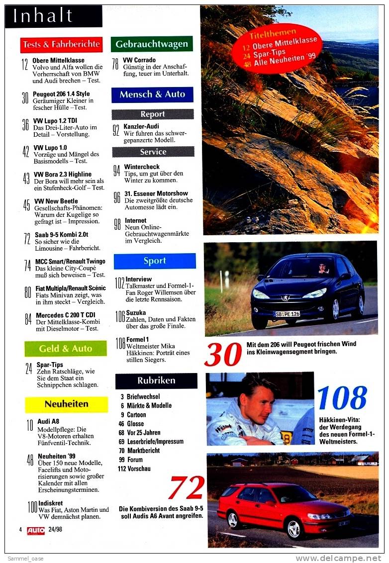 Auto  Zeitung  24 / 1998  Mit :  Test / Fahrberichte :  VW Lupo 1.2 TDI  -  VW New Beetle  -  Usw. - Auto & Verkehr