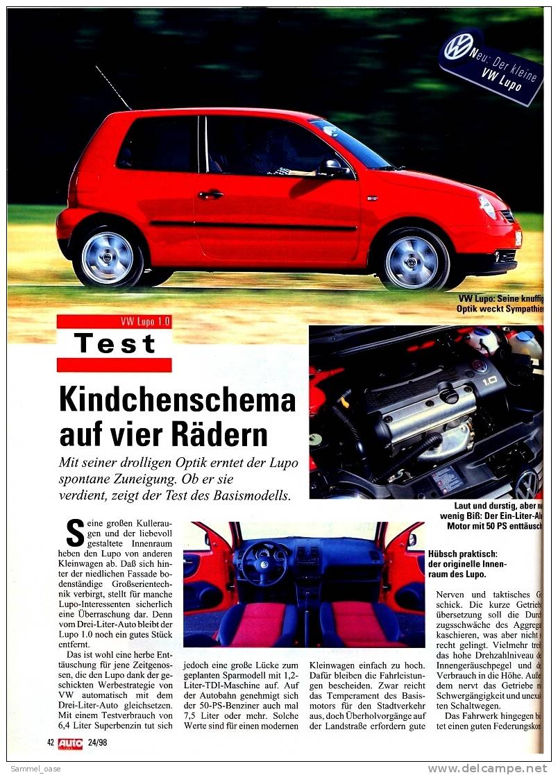 Auto  Zeitung  24 / 1998  Mit :  Test / Fahrberichte :  VW Lupo 1.2 TDI  -  VW New Beetle  -  Usw. - Auto & Verkehr